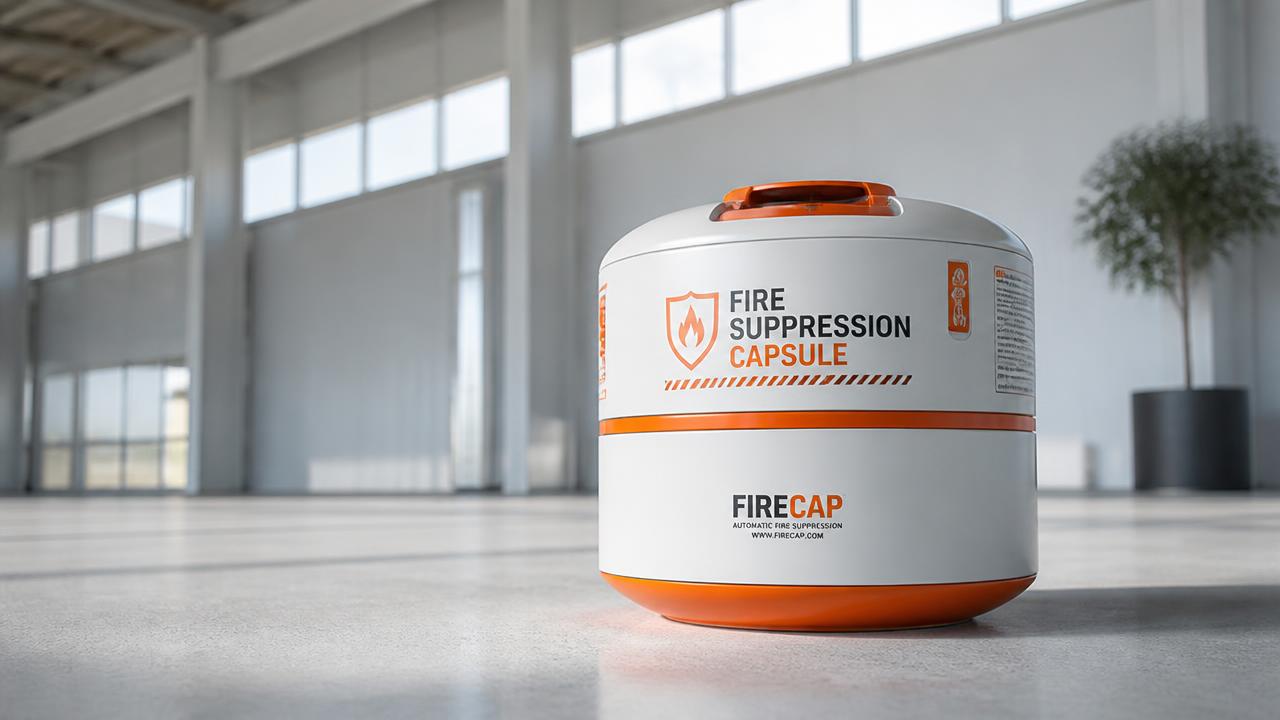 QuenchPod unit standing ready on the floor of a bright modern warehouse