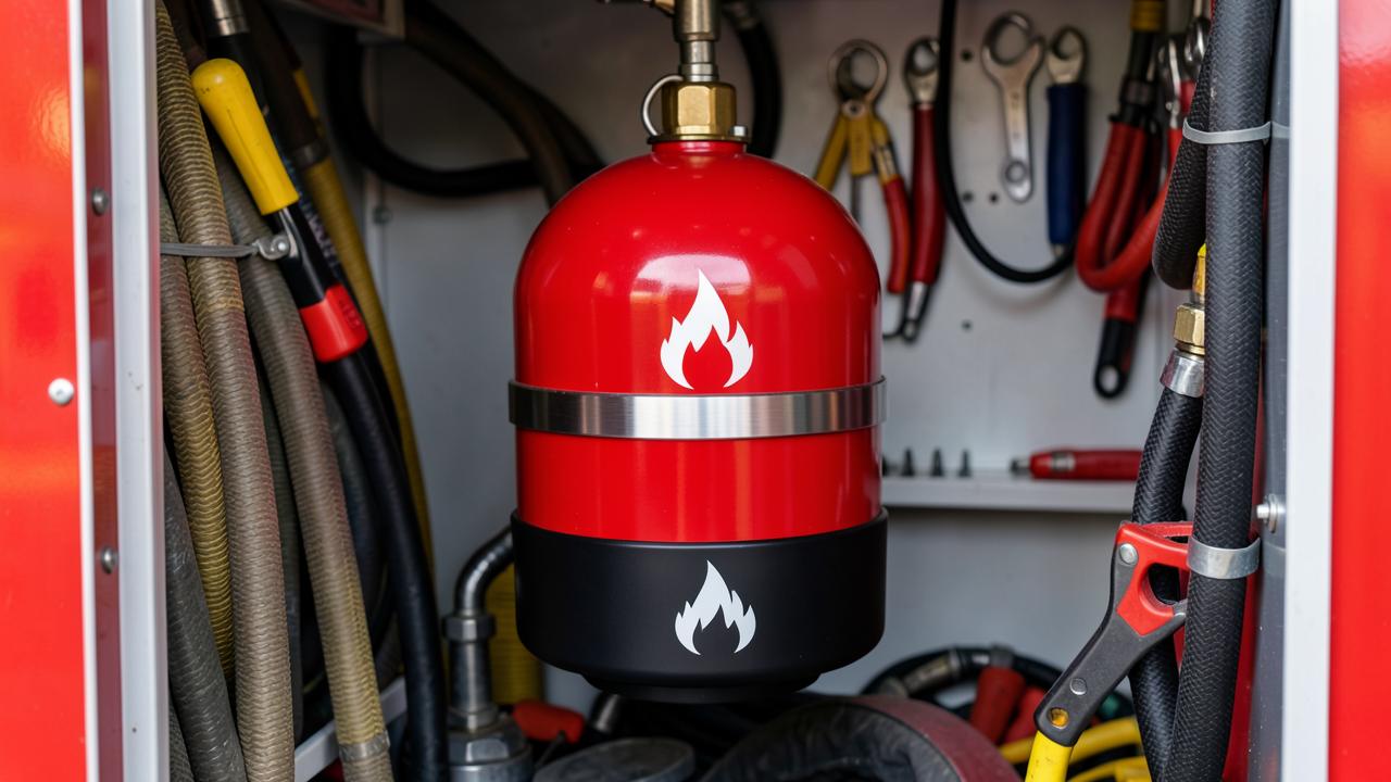 QuenchPod R stowed in a fire appliance equipment locker