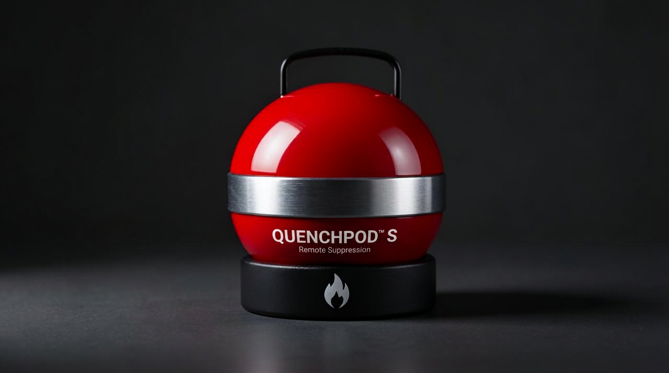 QuenchPod S compact suppression capsule in studio lighting