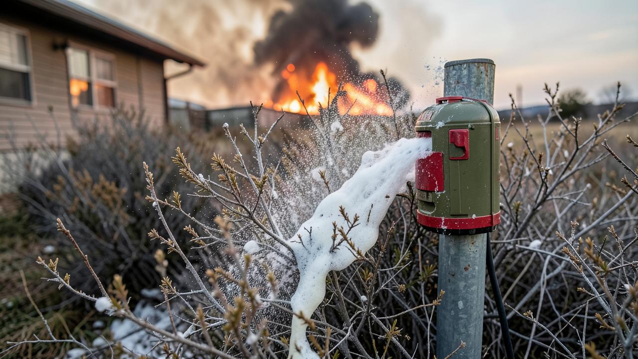 Post-mounted QuenchPod WILD activating in a property vegetation buffer