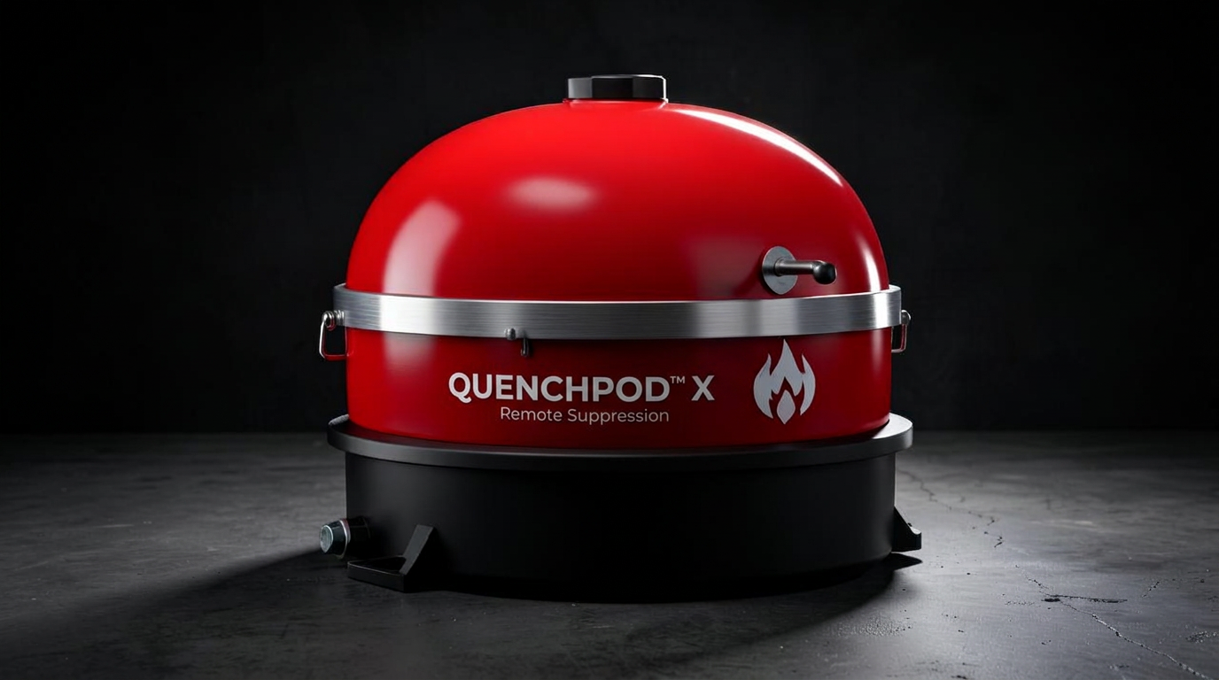 QuenchPod X heavy structural suppression unit in studio lighting
